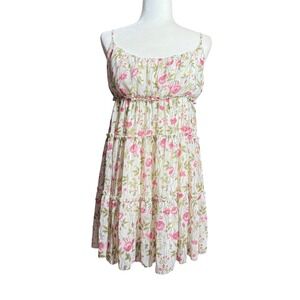 Trixxi Floral Tiered Midi Dress Pink Green White Spaghetti Strap Summer Sz Large